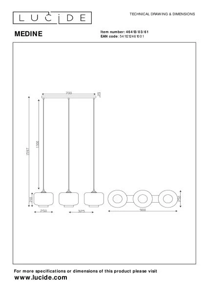 Lucide MEDINE - Suspension - 3xE27 - Opalin - technique